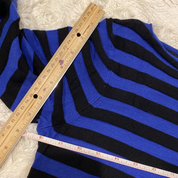 Loft blue in black stripes cotton lightweight sweater with 3/4 sleeves size M - Picture 5 of 7
